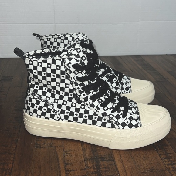 Zara Sneakers Stars Checkered Black and ivory high size 38 or 7 to 7.5 nwt - Picture 2 of 16